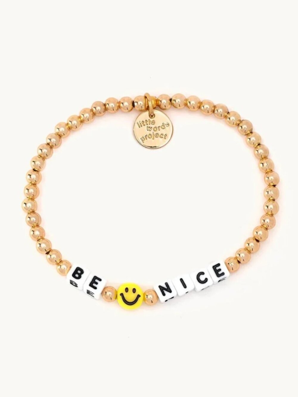 Little Words Project Be Nice Smile Gold Plated Beaded Elastic Stretch Bracelet